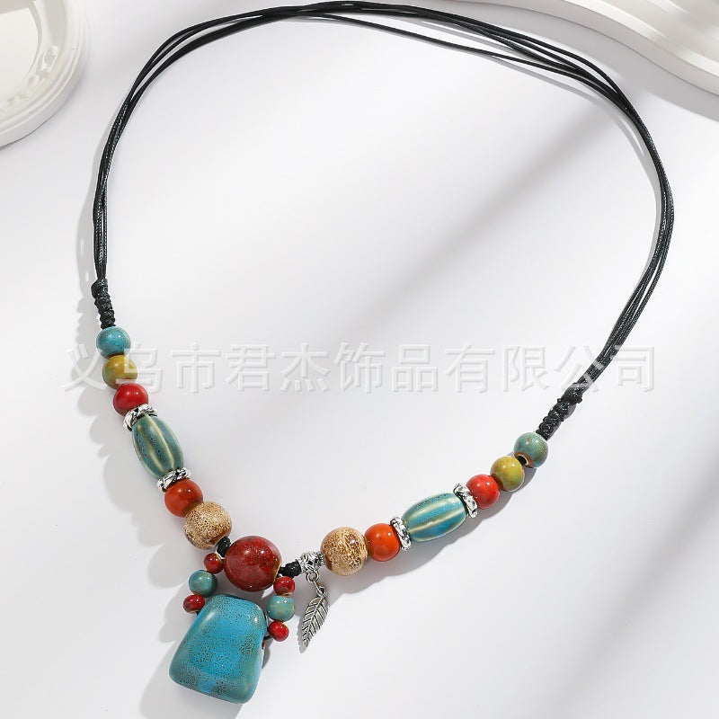 Wholesale Ethnic Style Red Pendant Ceramic Beaded Necklace ACC-NE-JunJie013