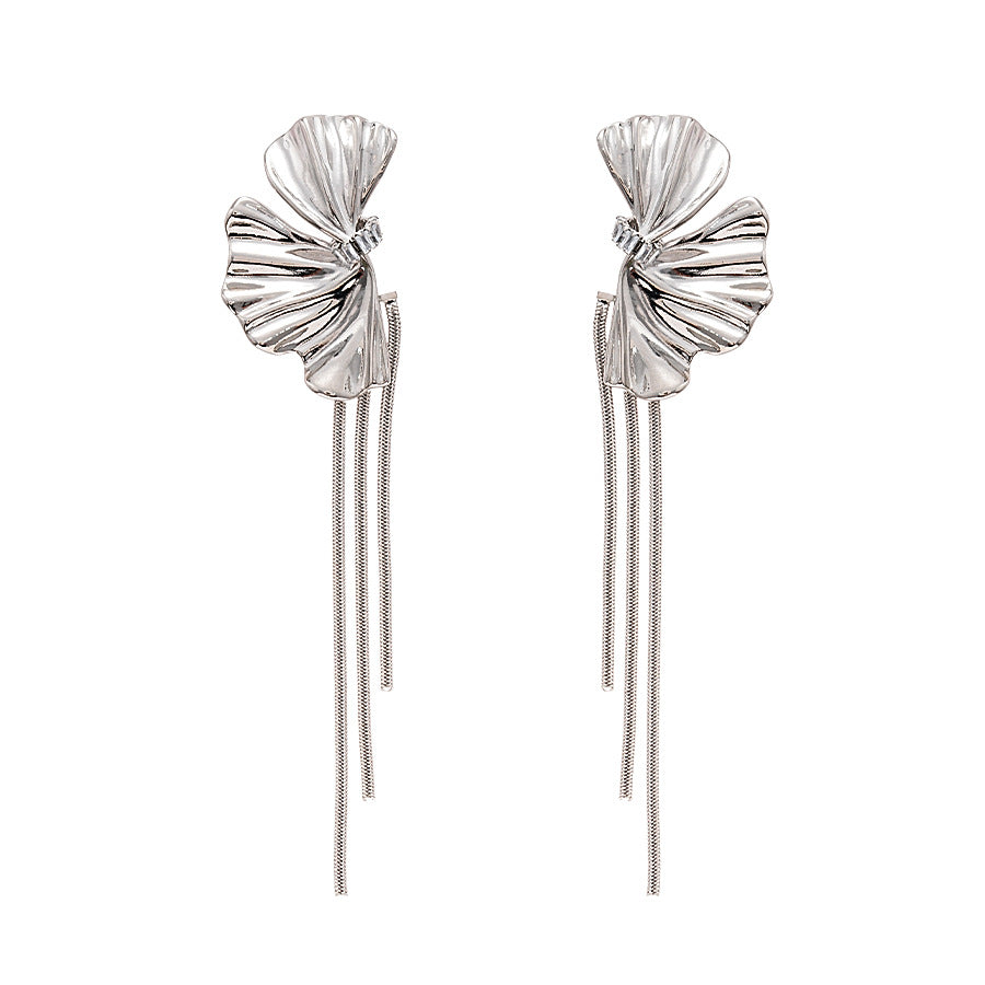 Wholesale Metallic zircon flower long tassel silver needle earrings