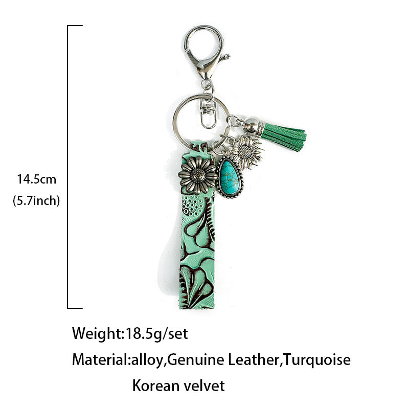 Wholesale Leather turquoise Western vintage keychain