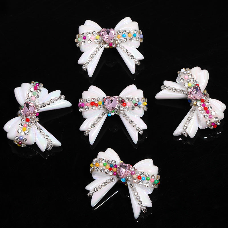 Wholesale 5pcs Water Diamond UV Plated Colored Bow Acrylic Beads ACC-BDS-BLG011