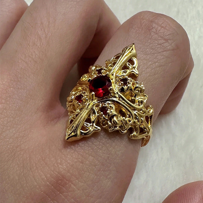 Wholesale  Cross Diamond Ruby Open Ring