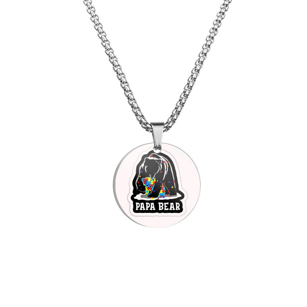 Wholesale Autism DAD Color Printed Pendant Stainless Steel Necklace Father's Day ACC-NE-HuanYu003