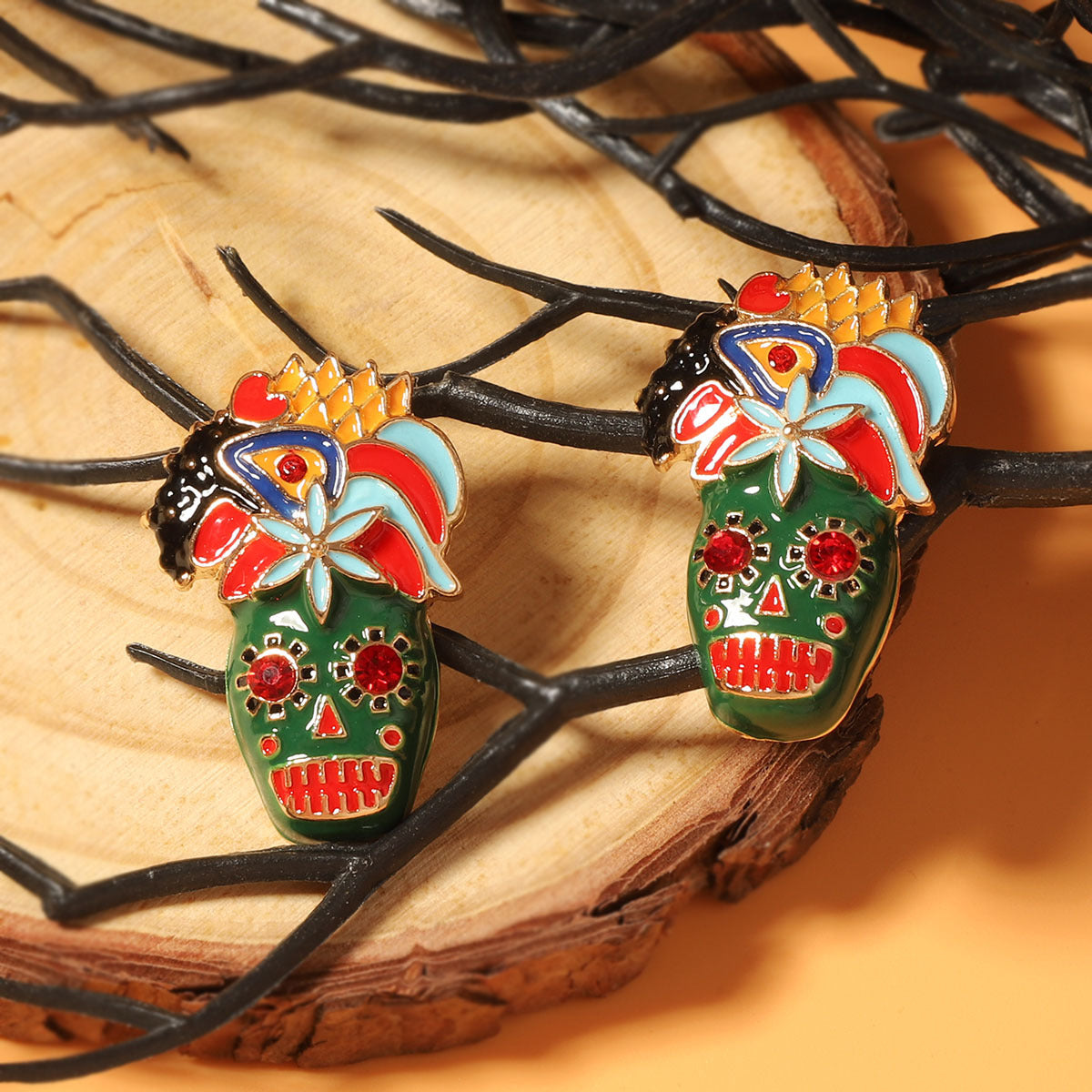 Wholesale Oil-drop  Skull Earrings