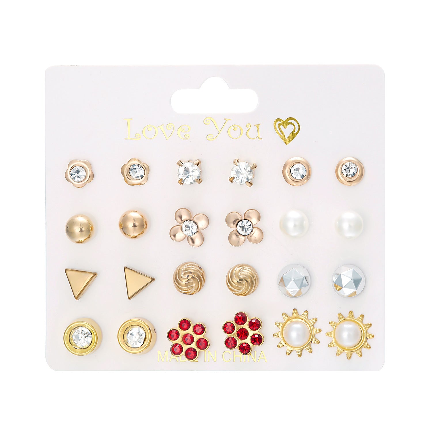 Wholesale month combination earrings 12 pairs of flowers love stars and moon diamond  earrings suit