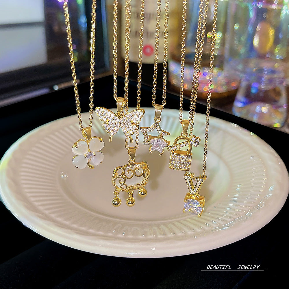 Wholesale Micropaved Zirconia Clavicle Chain Titanium Steel Necklaces Choker Necklace ACC-NE-Xiyue005