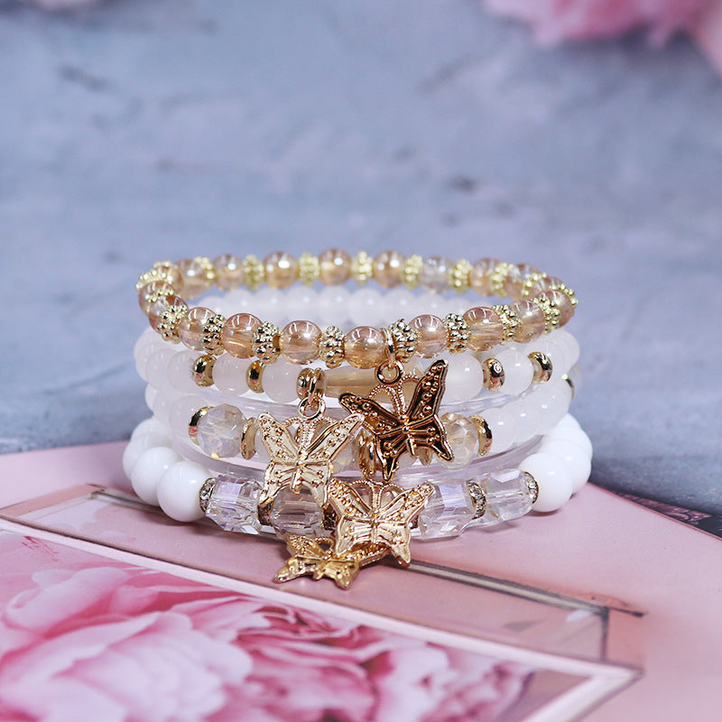 Wholesale Bohemian Multi-layer Crystal Butterfly Stretch Beaded Bracelet ACC-BT-NaiHong006