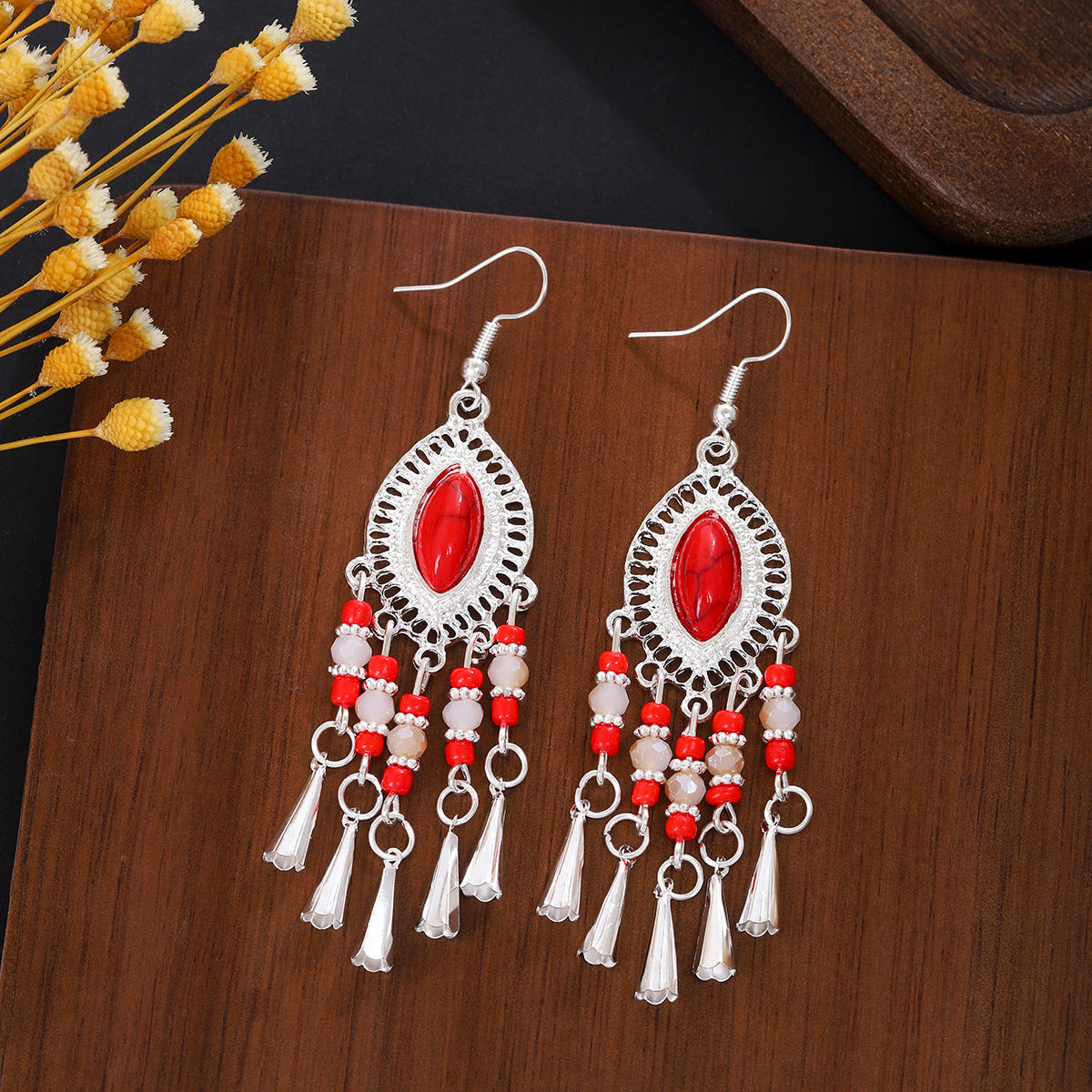 Wholesale Bohemian Geometric Drop Beaded Earrings,  Vintage Long Tassel Earrings,  Fashion Jewelry Accessory for Women,  Gift Boutique Resale