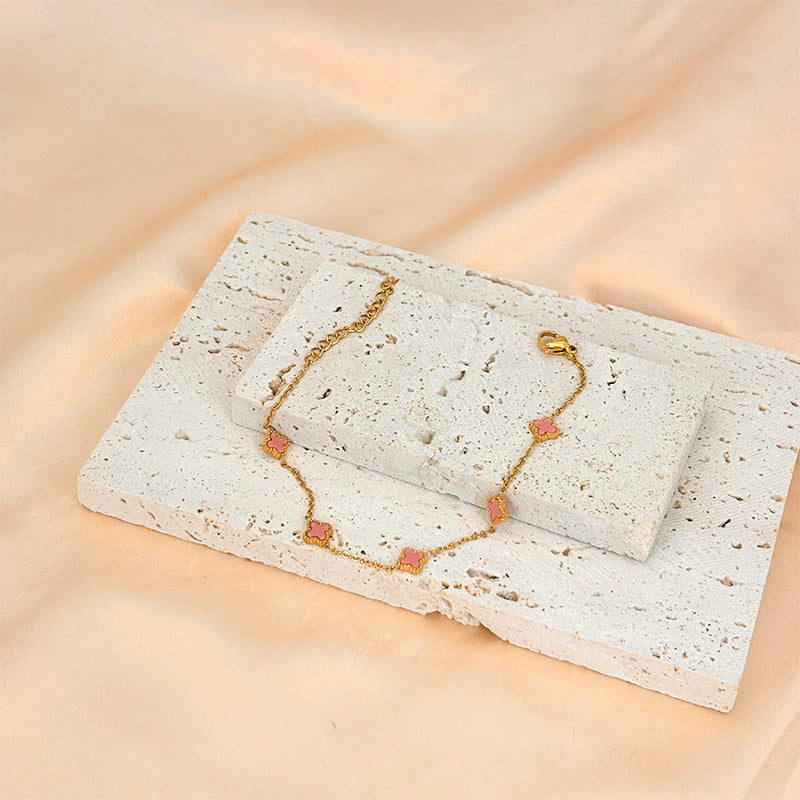 Wholesale 7mm Double-sided Natural Shell Four-leaf Clover Bracelet ACCVIP-BT-Xiangou004