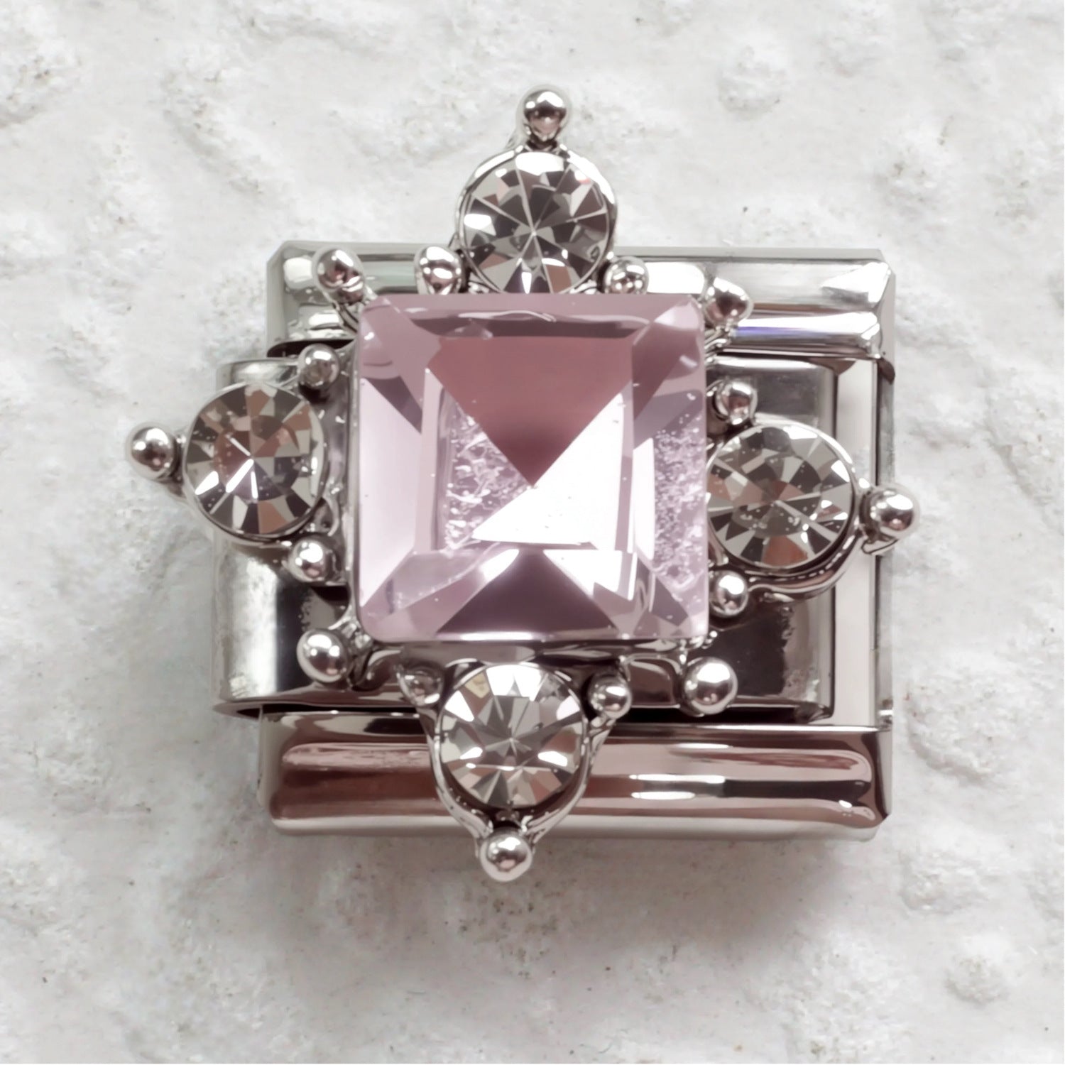Wholesale Stainless Steel Pink Zirconia Italian Charm Bracelet Heart Shape DIY Accessory for Everyday Wear Gift