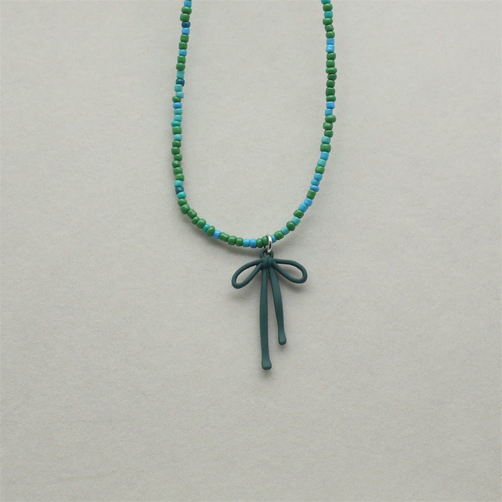 Wholesale  Luxury  Beads Beaded Bowknot Pendant Necklace