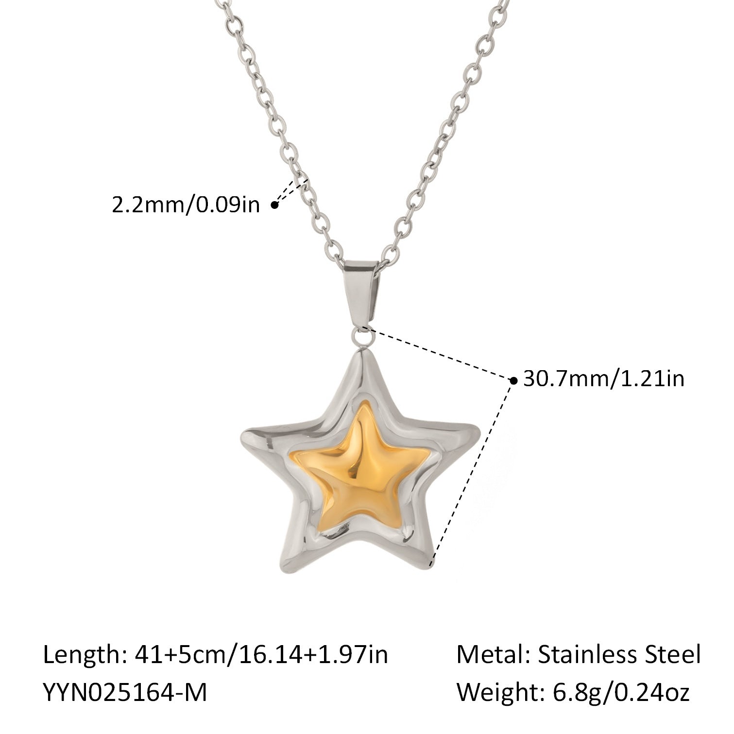 Wholesale Stainless Steel Star Pendant Necklace Trendy Jewelry Accessory for Women
