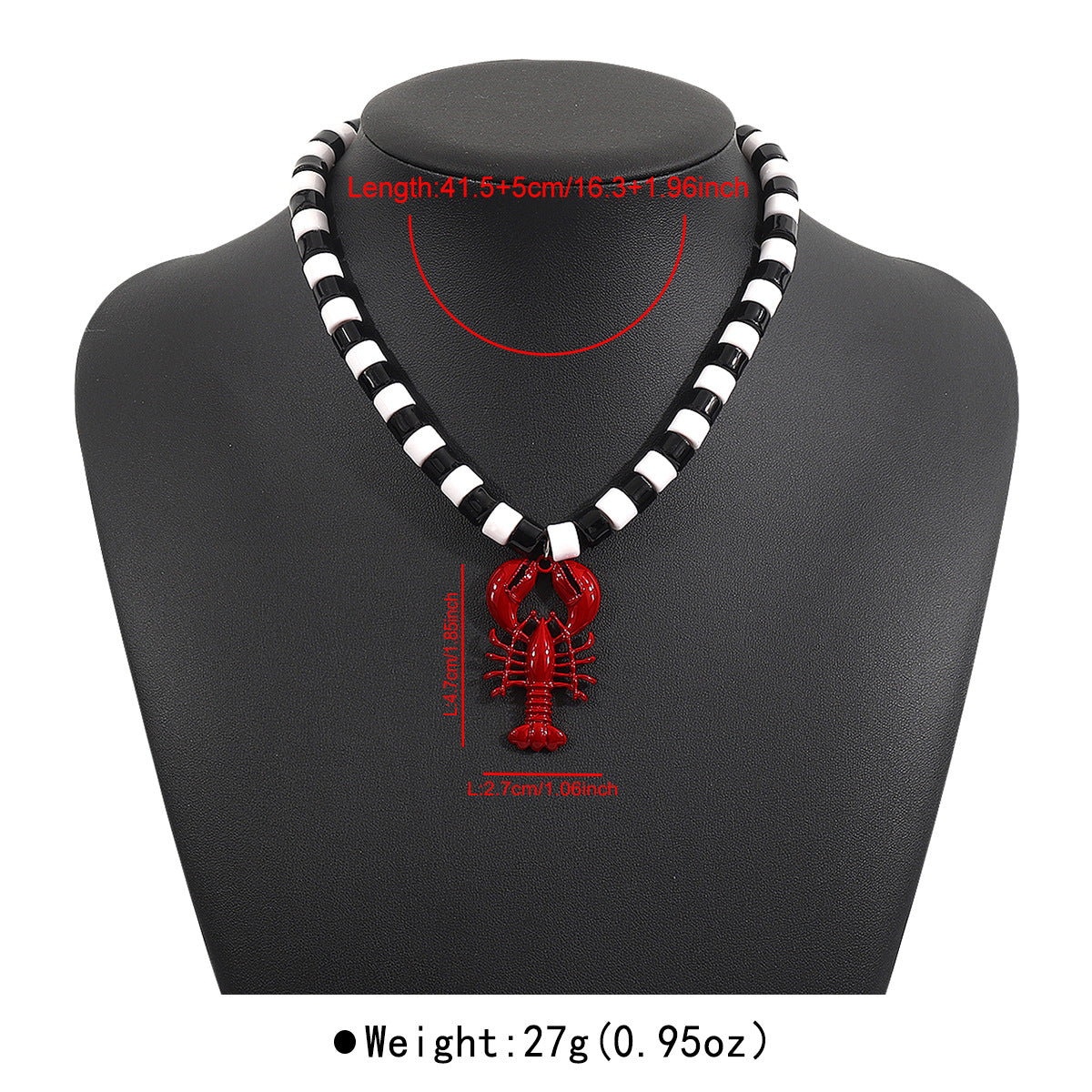 Wholesale  lobster oil pendant necklace versatile black and white beaded clavicle chain