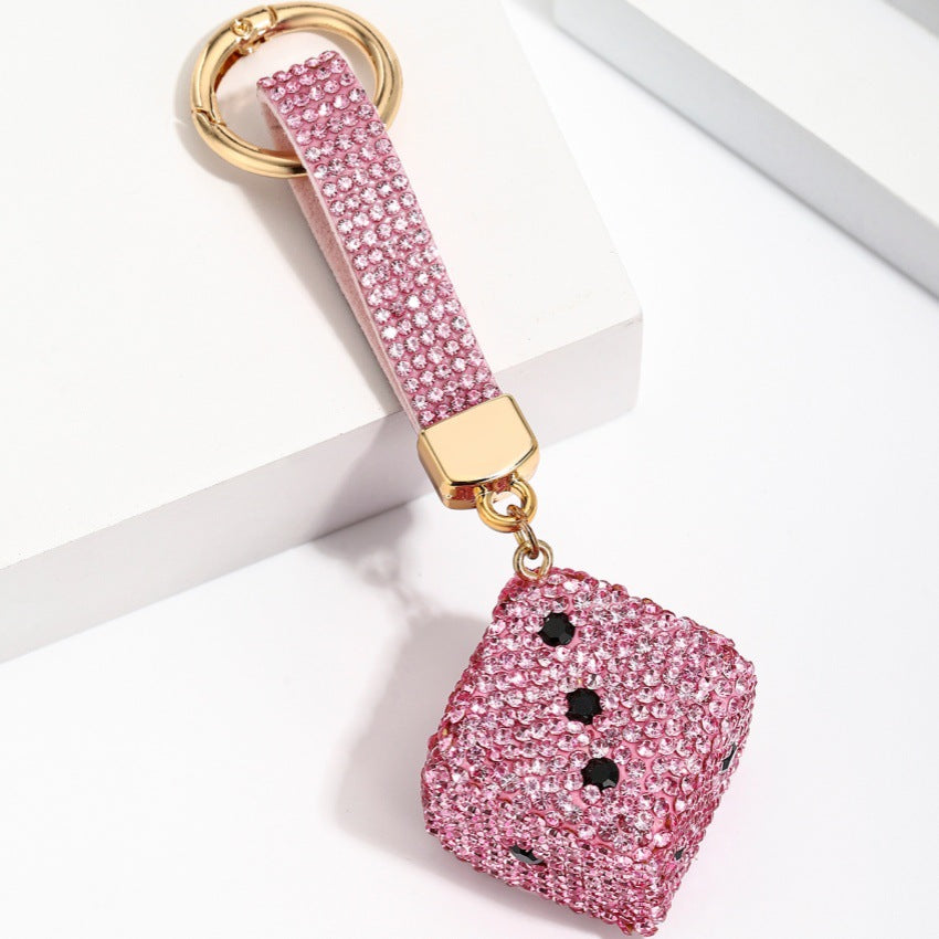 Wholesale Trendy Blue Resin Dice Keychain Pendant Chic Square Jeweled Charm For Bag Or Car Keys Boutique Gift Accessory