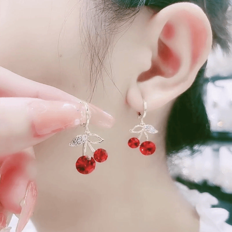 Wholesale Red Rhinestone Cherry Luxury Earrings