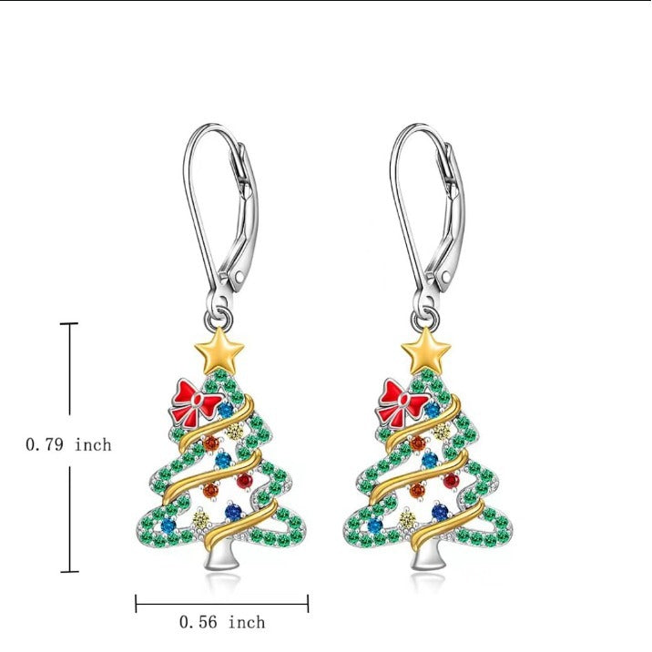 Wholesale Colorfulful Christmas Tree Bow Star Diamond Earrings