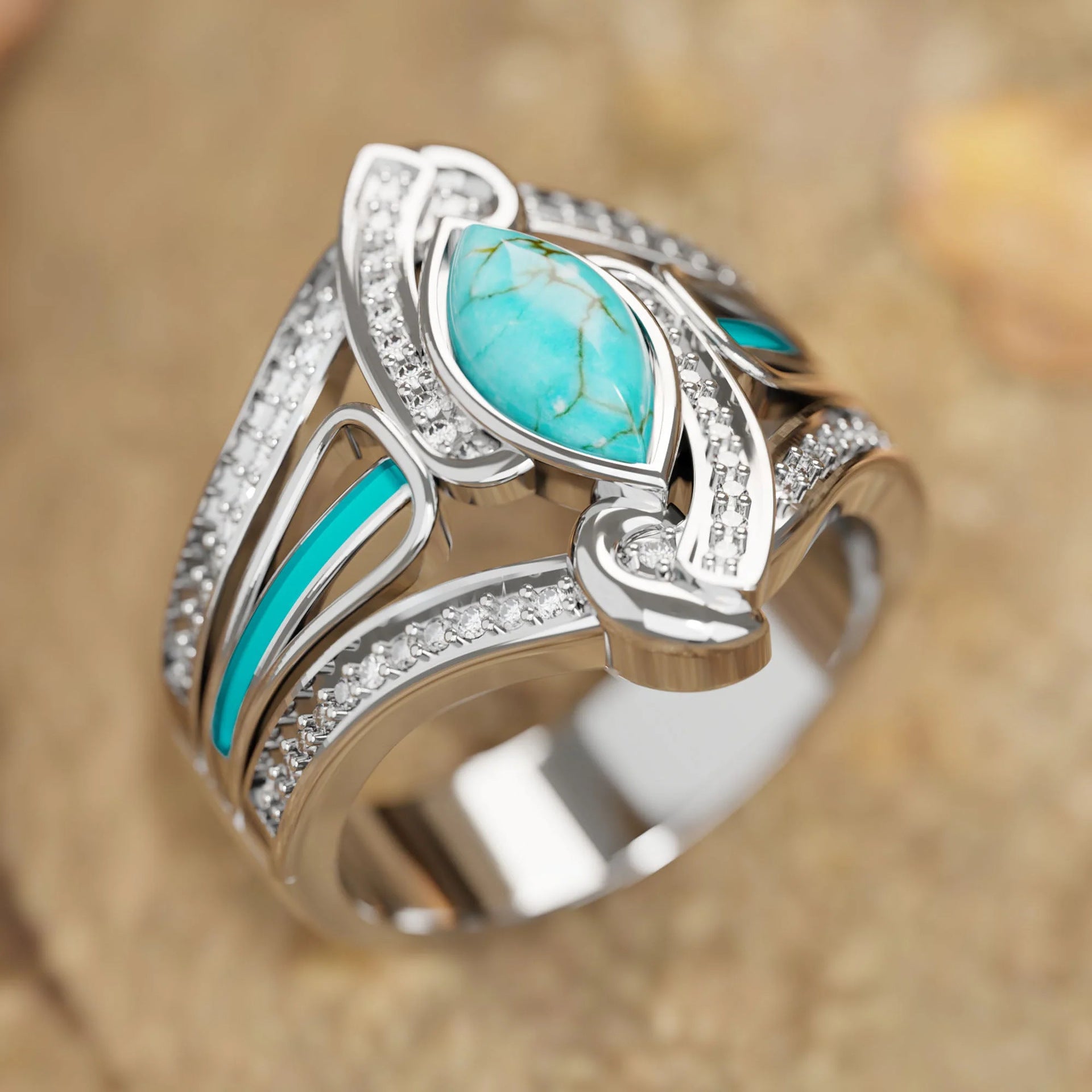 Wholesale  Blue Turquoise Bohemian Ring