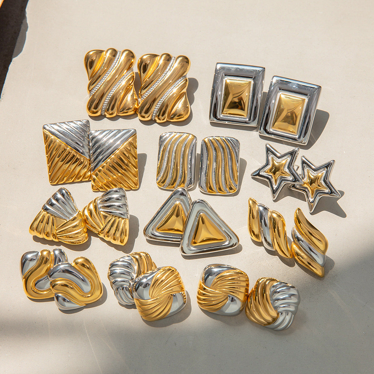 Wholesale  gold and silver color matching two-color geometric stainless steel jewelry