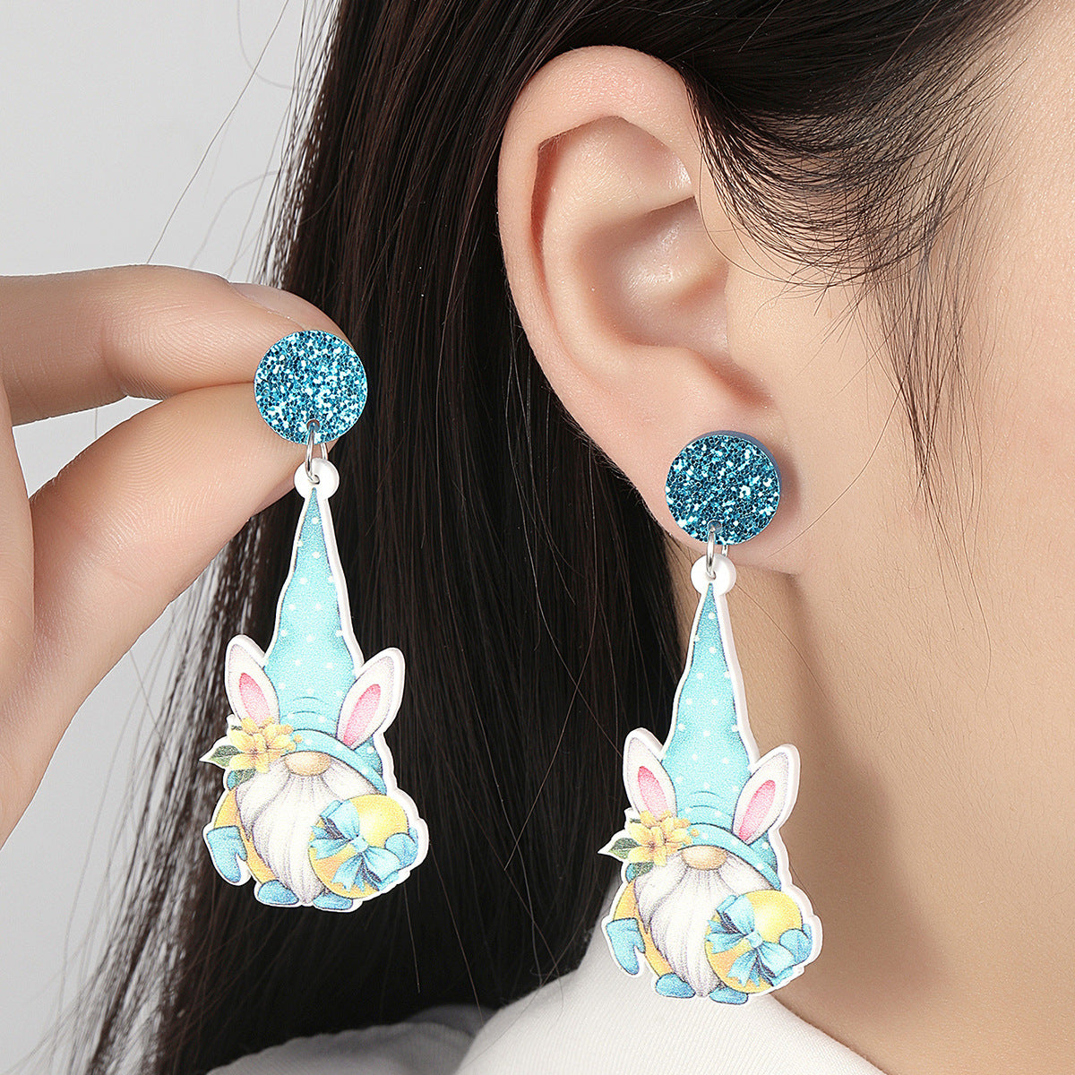 Wholesale Acrylic Cartoon Print Easter Bunny Egg Carrot Earrings