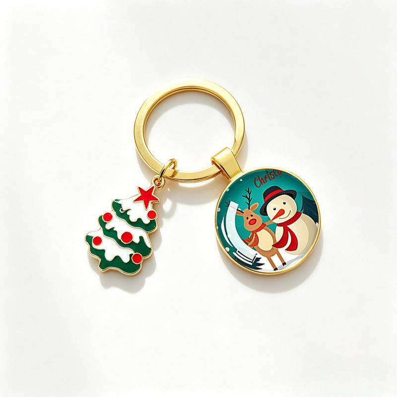 Wholesale Christmas Themed Metal Keychain Pendant With Epoxy Print Decorative Car Key Accessory Gift For Boutique Resale