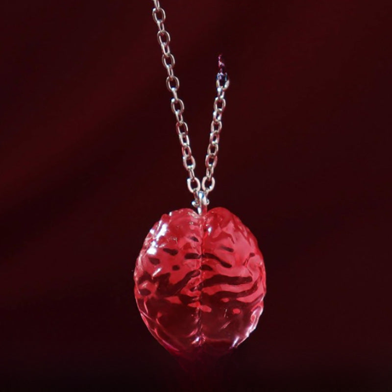 Wholesale Halloween Goth Theme New Red brain funny necklace