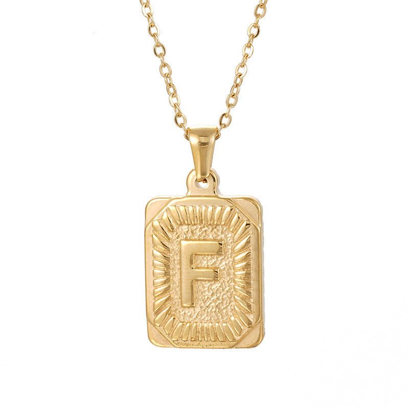 Wholesale  18K gold square brand stainless steel letter pendant necklace