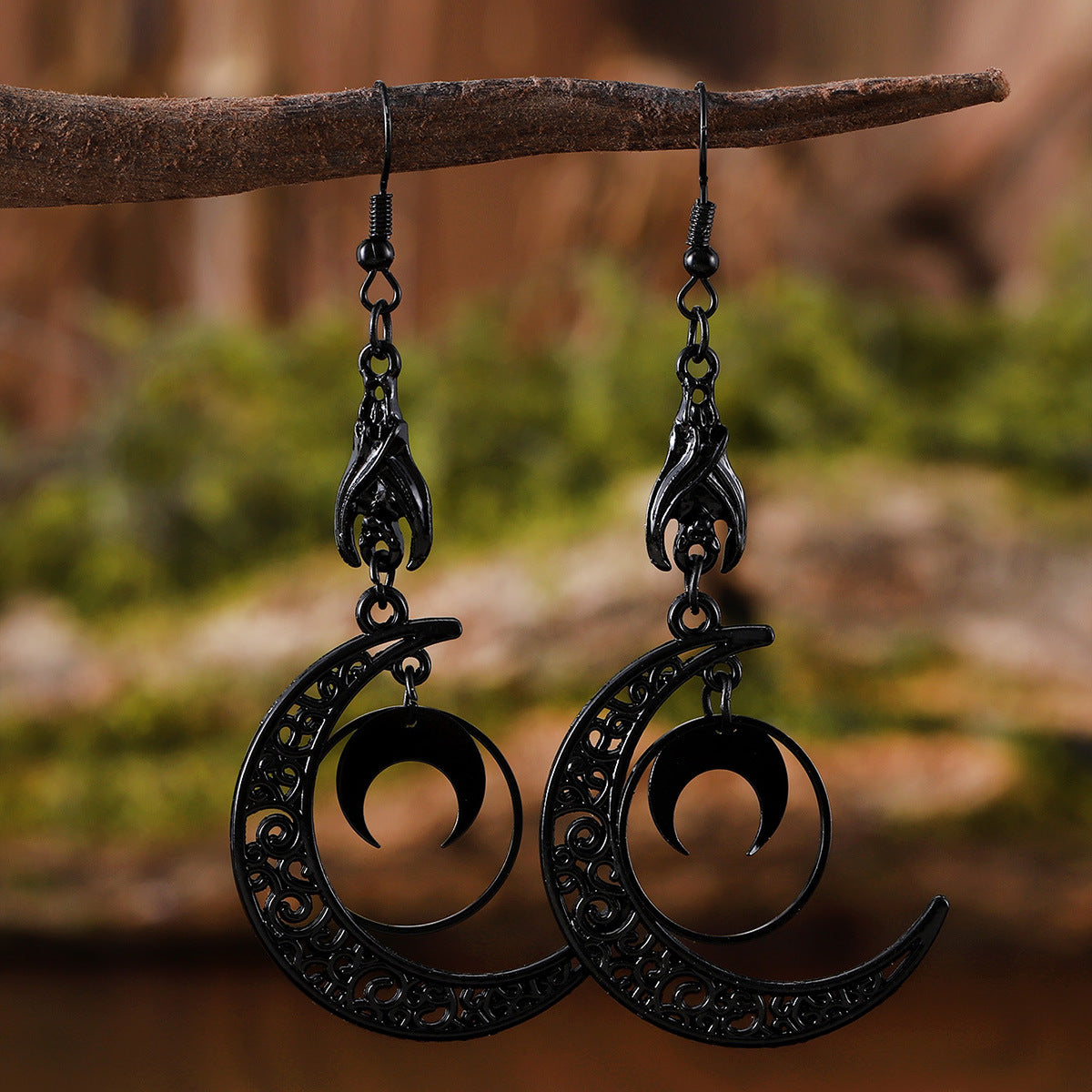 Wholesale Punk dark stitching crescent moon pendant earrings