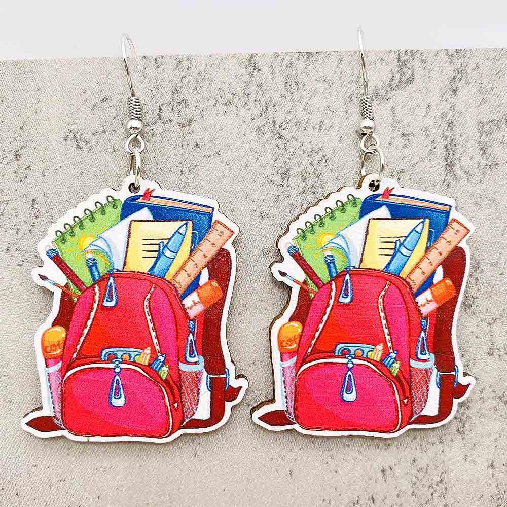 Wholesale Teachers' Day Earrings Pencil Alarm Clock Wooden Earrings