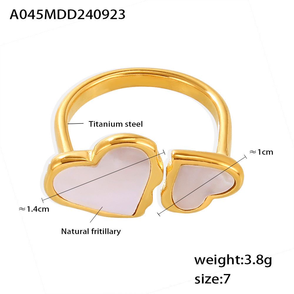 Wholesale Titanium Steel  heart-to-heart natural fritillary opening ring