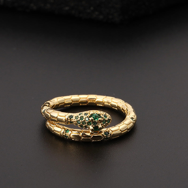 Wholesale Vintage Snake Design Copper Zircon Open Ring Trendy Women S Jewelry Accessory Gift