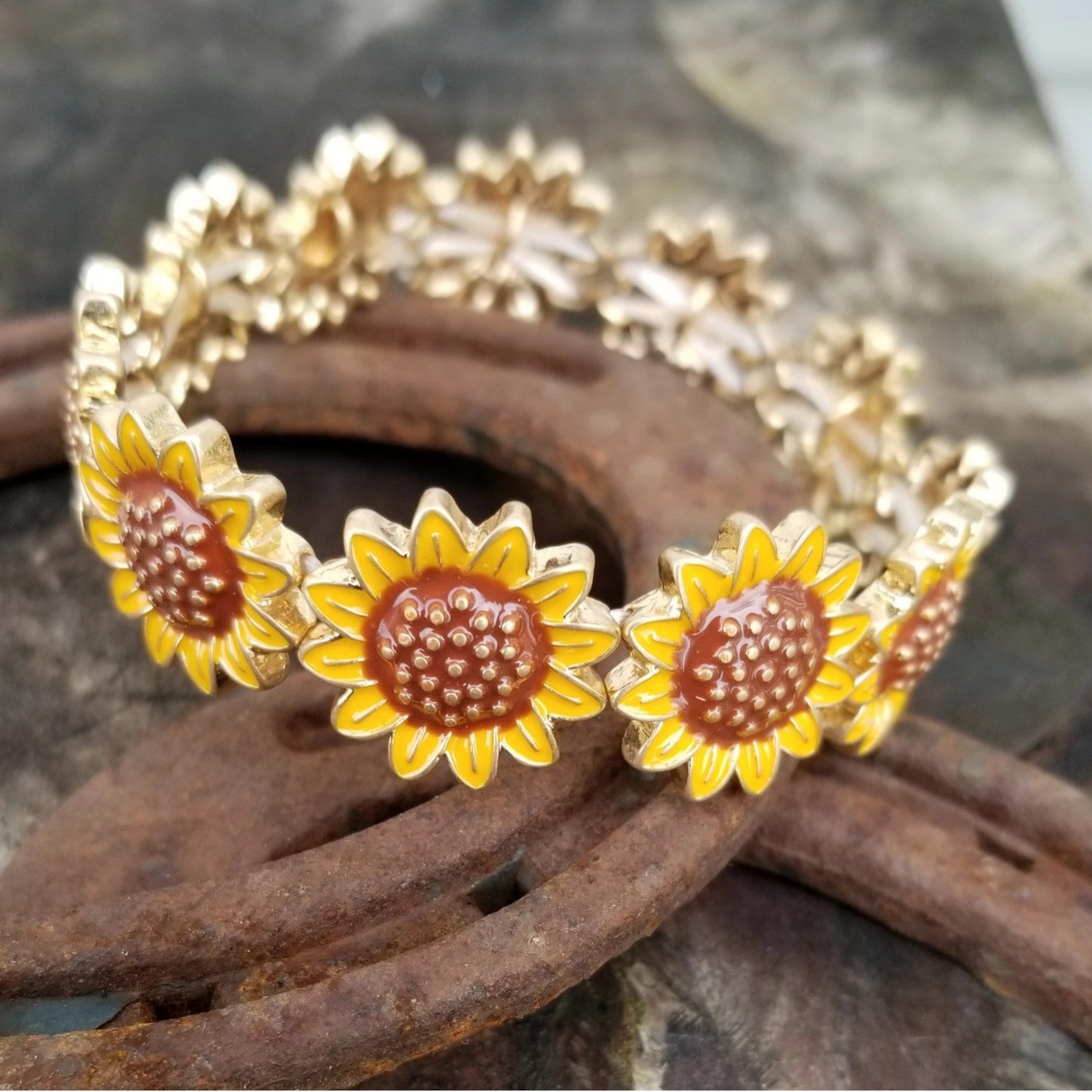 Wholesale Sunflower Design Women' s Adjustable Elastic Alloy Bracelet,  Flower Jewelry Accessory Gift