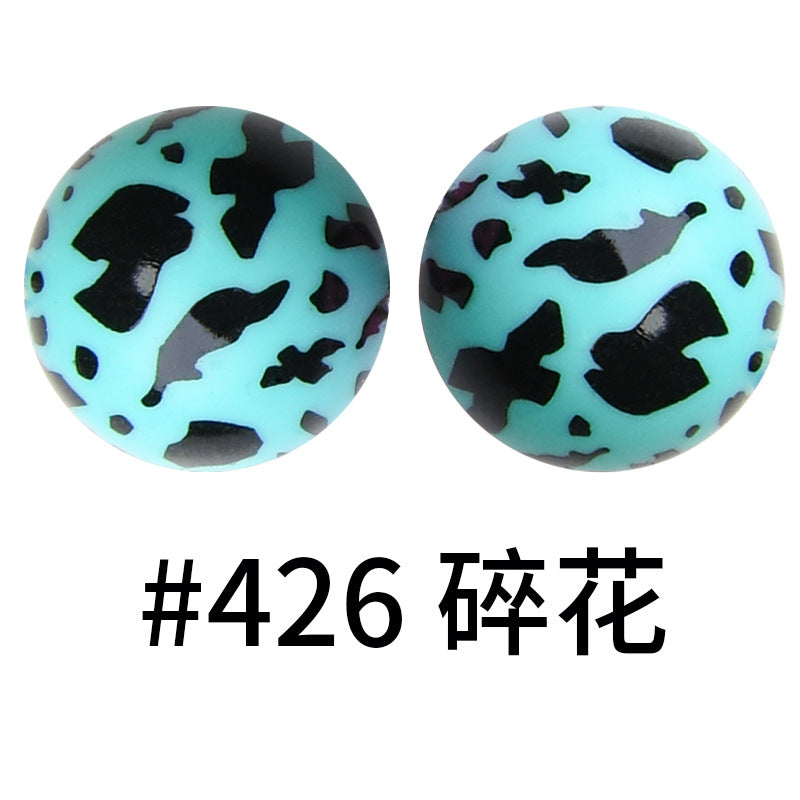 Wholesale 50pcs 15mm Western Style Leopard Skull Color Aztec Printed Silicone Balls Beads ACC-BDS-HeSheng002
