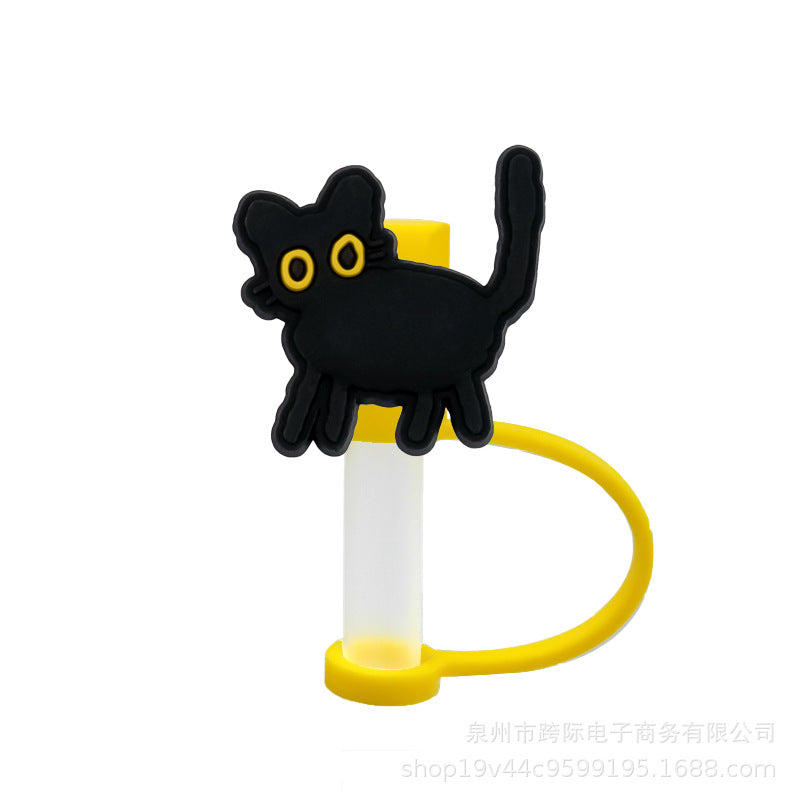 Wholesale 50 Pcs Cute Cartoon Black Cat Straw Cover Silicone Straw Covers ACC-SCR-KuaJi005