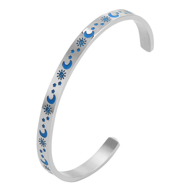 Wholesale titanium steel  stars and moon Sun C- shaped bracelet