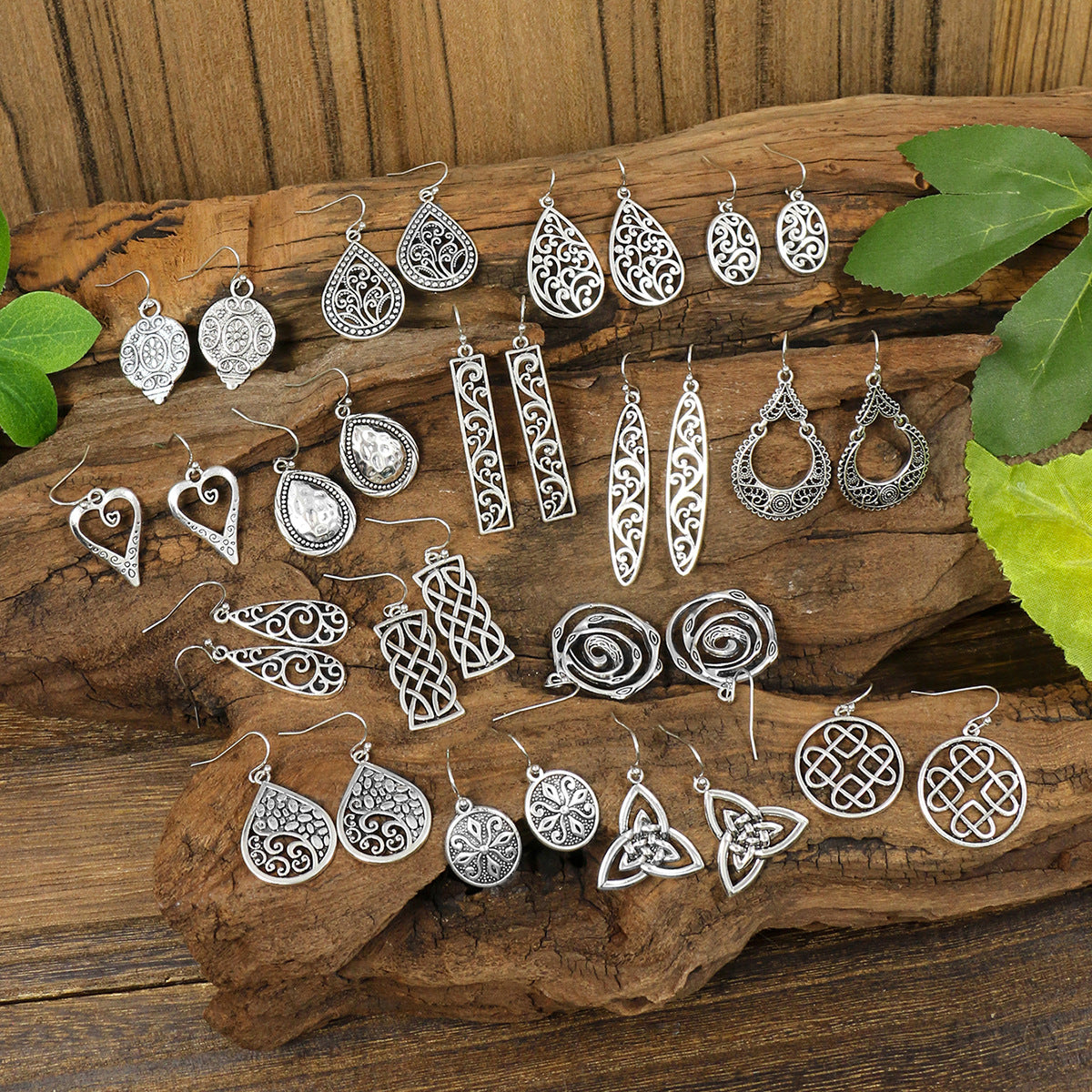 Wholesale Antique Silver Geometric Earring Set Ethnic Style Fashion Jewelry Accessory