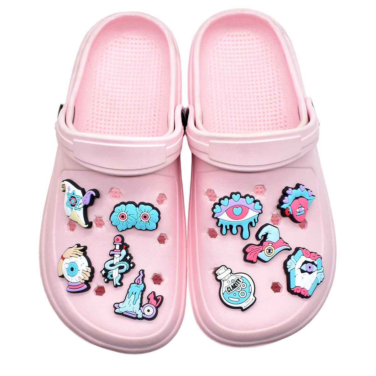 Decorazione casuale all'ingrosso della fibbia della scarpa di gomma morbida del PVC della serie della strega da 100 pezzi