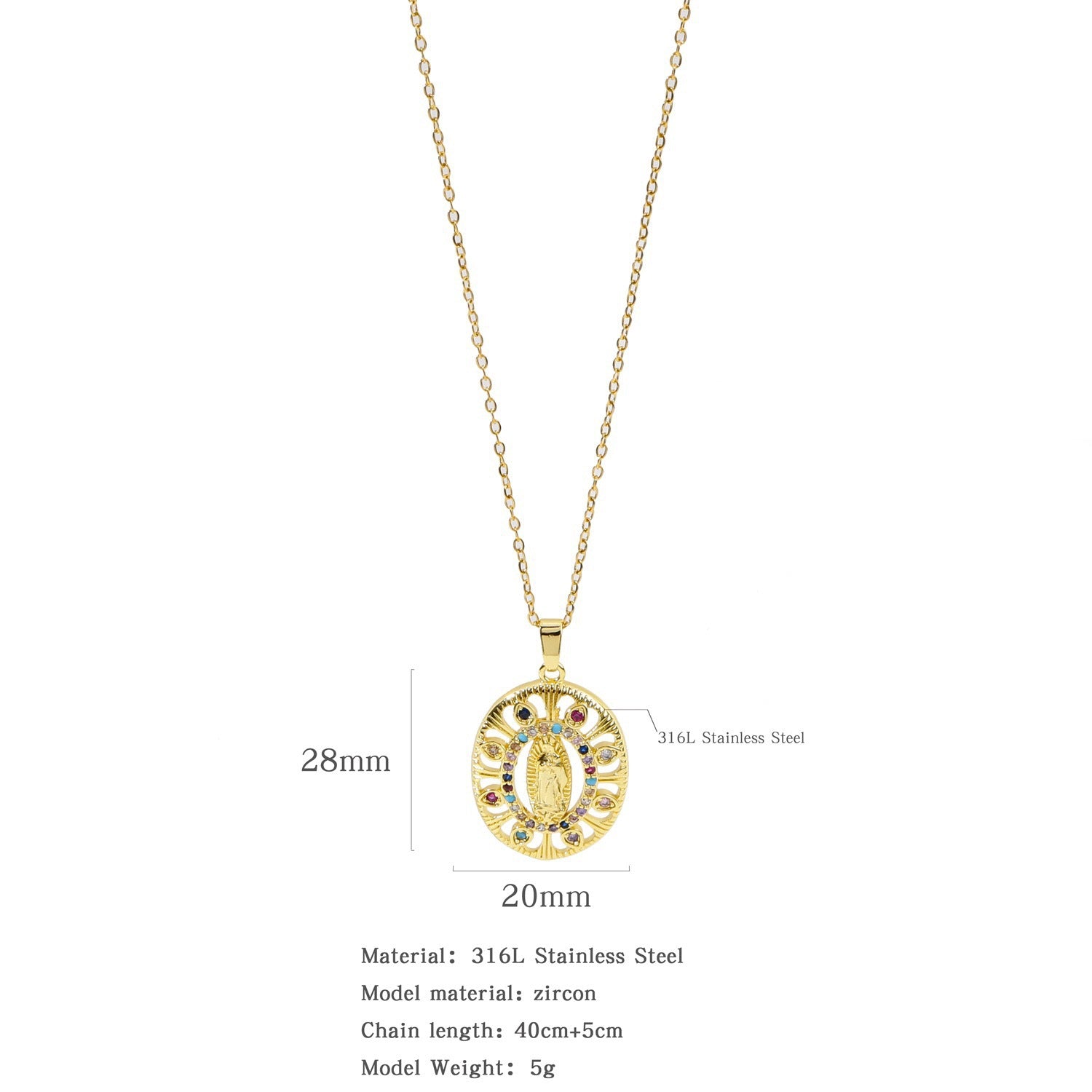 Wholesale Copper Inlaid Zircon Virgin Mary Necklace Fashion Jewelry for Women