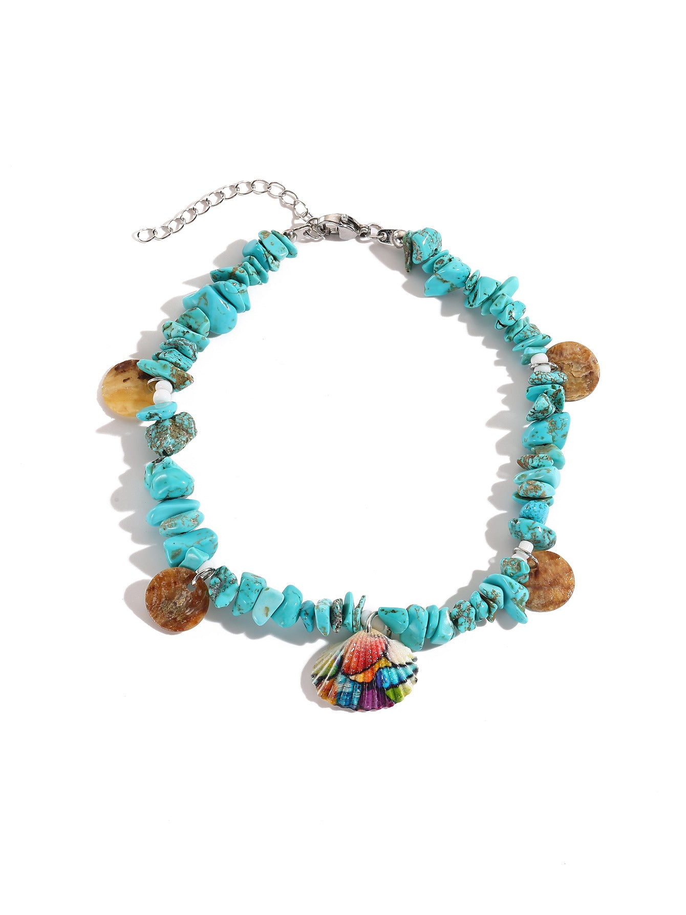 Wholesale Seaside Holiday Shell Natural Stone Painted Scallop Anklet