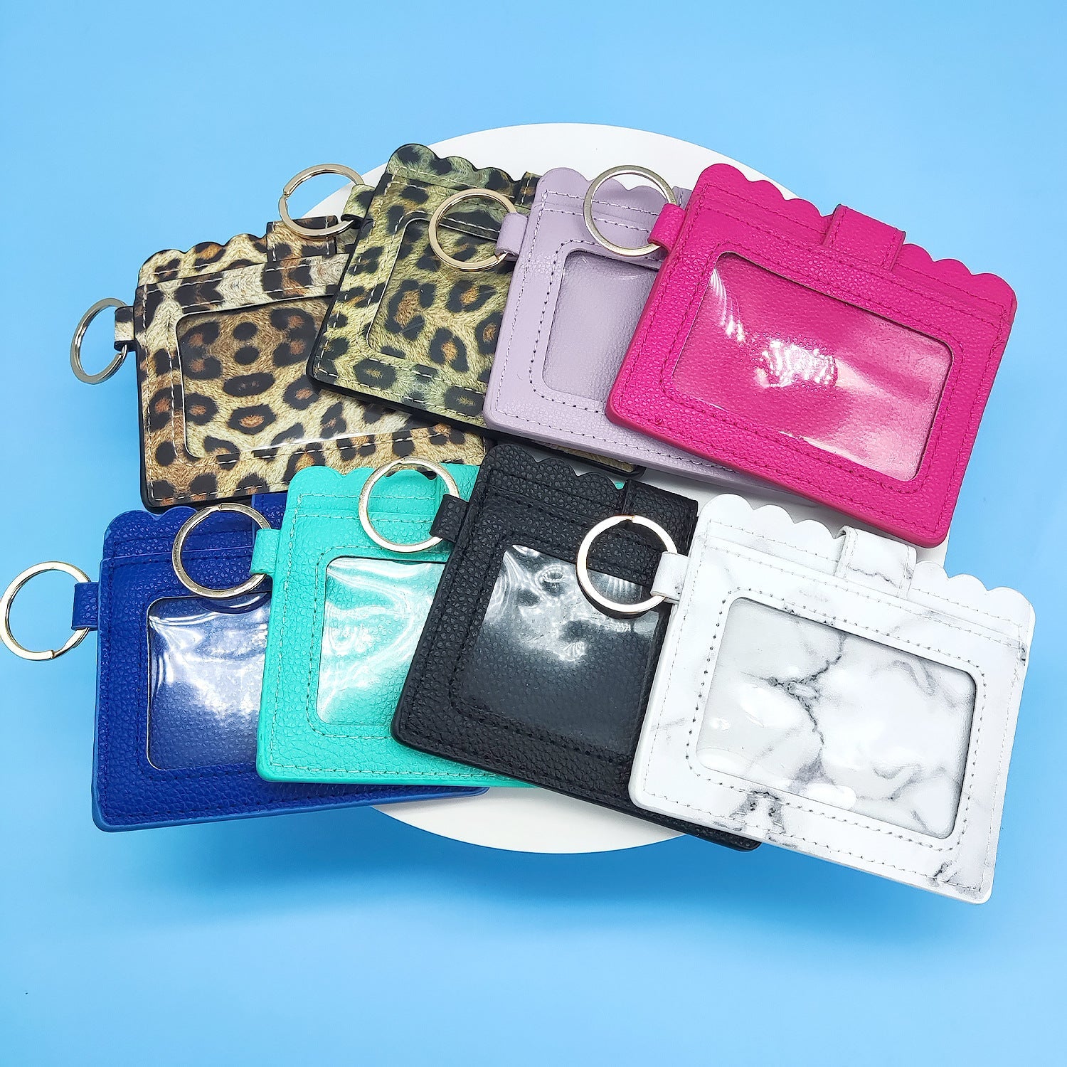 Wholesale PU Leopard Print Solid Color Card Holder Keychain