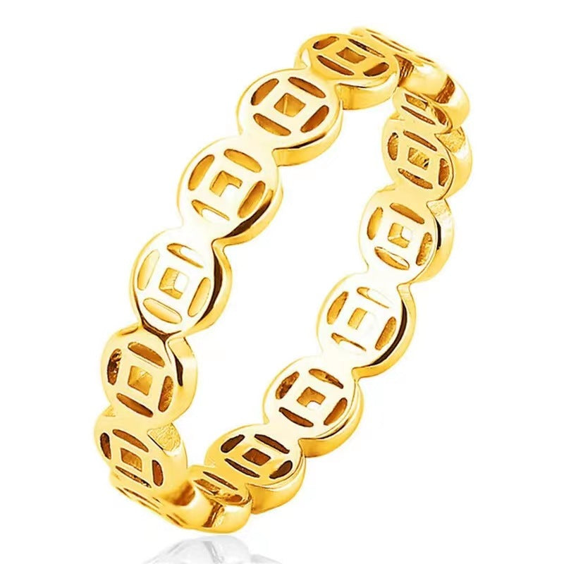 Wholesale Titanium steel 18K gold vintage lucky copper ring