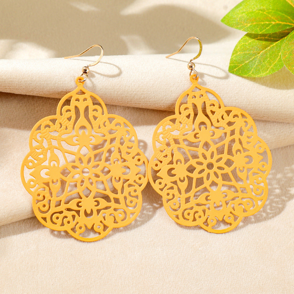 Wholesale Bohemian Style Iron Spray Paint Earrings,  Geometric Hollow Design,  Boutique Jewelry Accessory