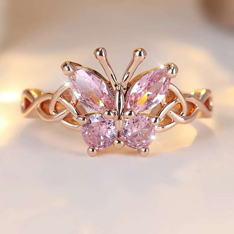 Wholesale Trendy Pink Butterfly Ring Women S Alloy Electroplated Fashion Accessory