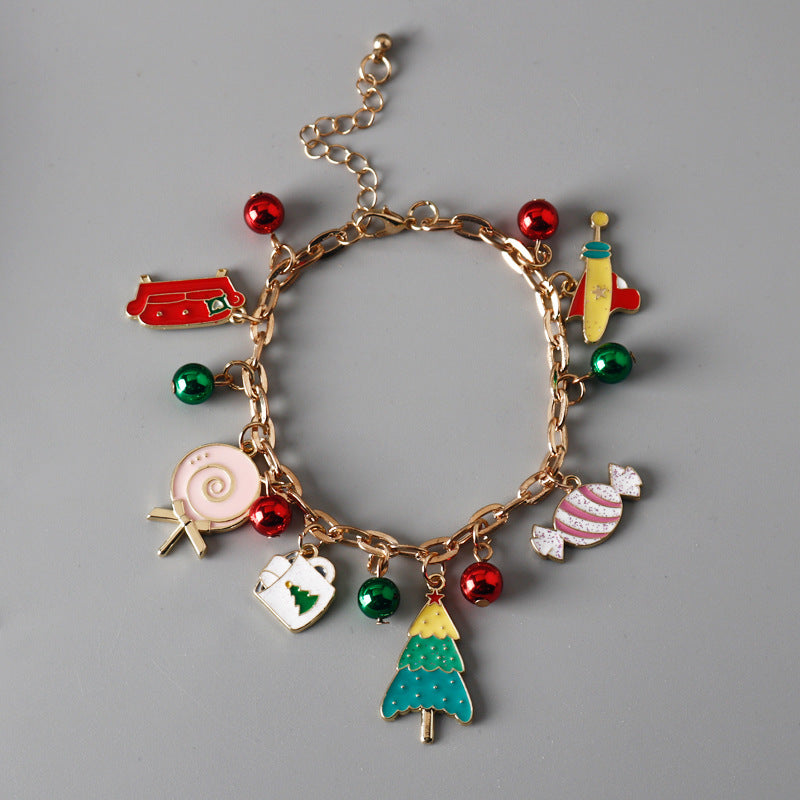 Wholesale Christmas Alloy Oil Drop Christmas Tree Candy Bracelet ACC-BT-HX005