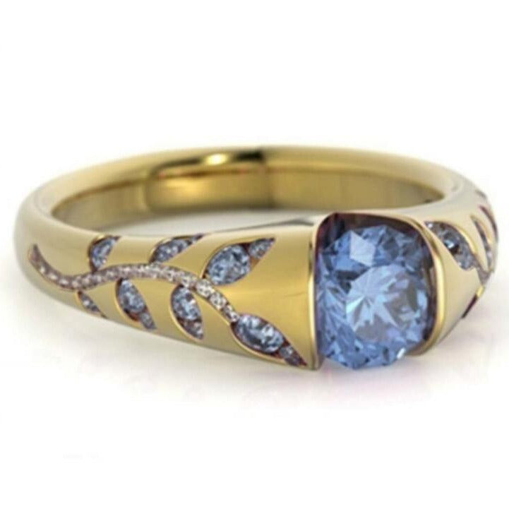 Wholesale Alloy Flower Leaf Ring with Synthetic Zirconia - Gold Red,  Women' s Fashion Jewelry Accessory