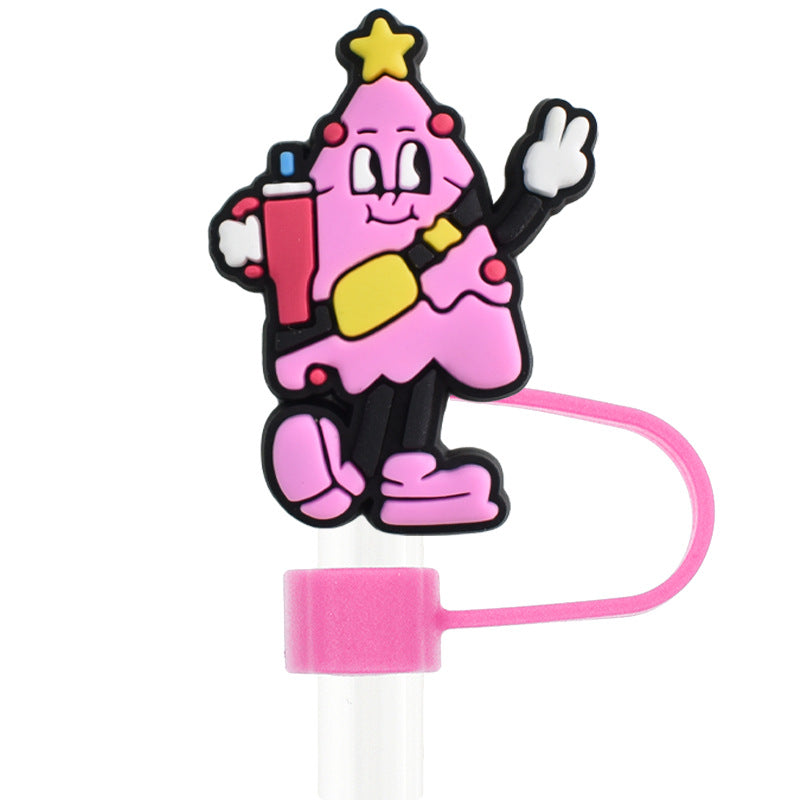 Wholesale Random 100pcs Christmas 10mm PVC Soft Straw Tube Cap ACC-SCR-RYY091