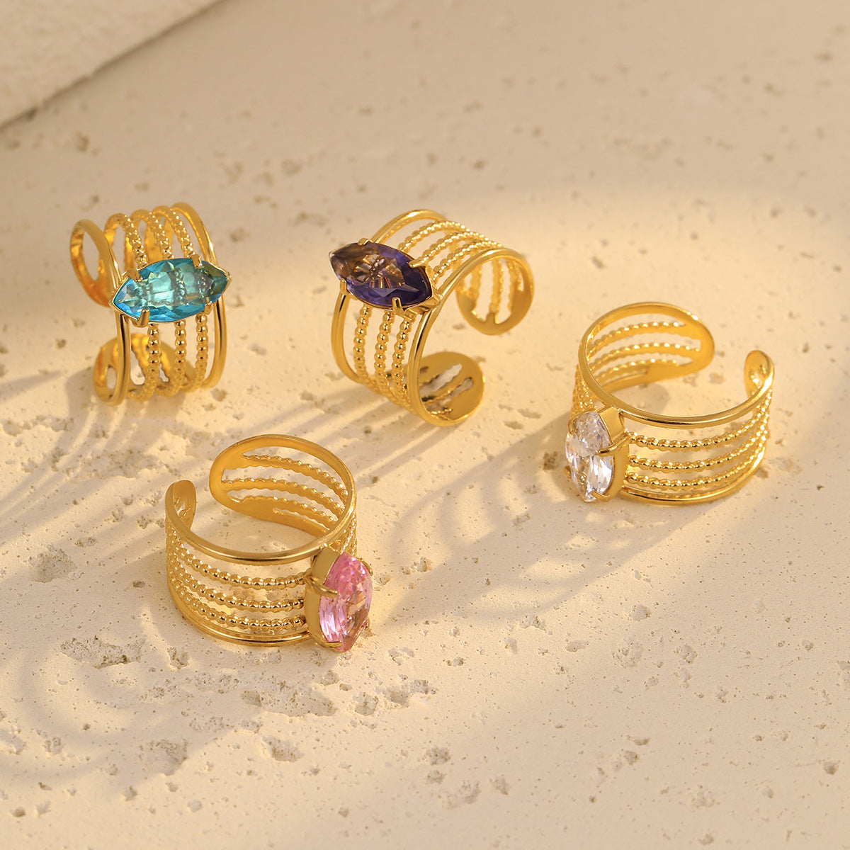 Wholesale  Stainless Steel Wide Hollow Water Drop Zircon Ring