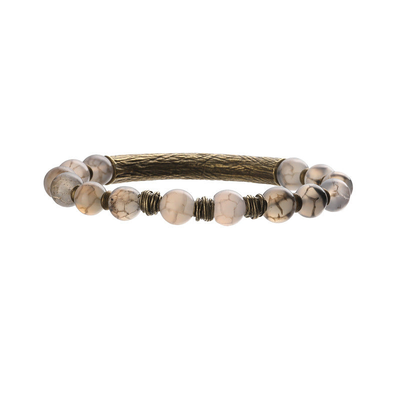 Wholesale White Turquoise Tiger Eye Stone Antique Gold Accent Beaded Bracelet Chinese Vintage Style Unisex Wedding Jewelry