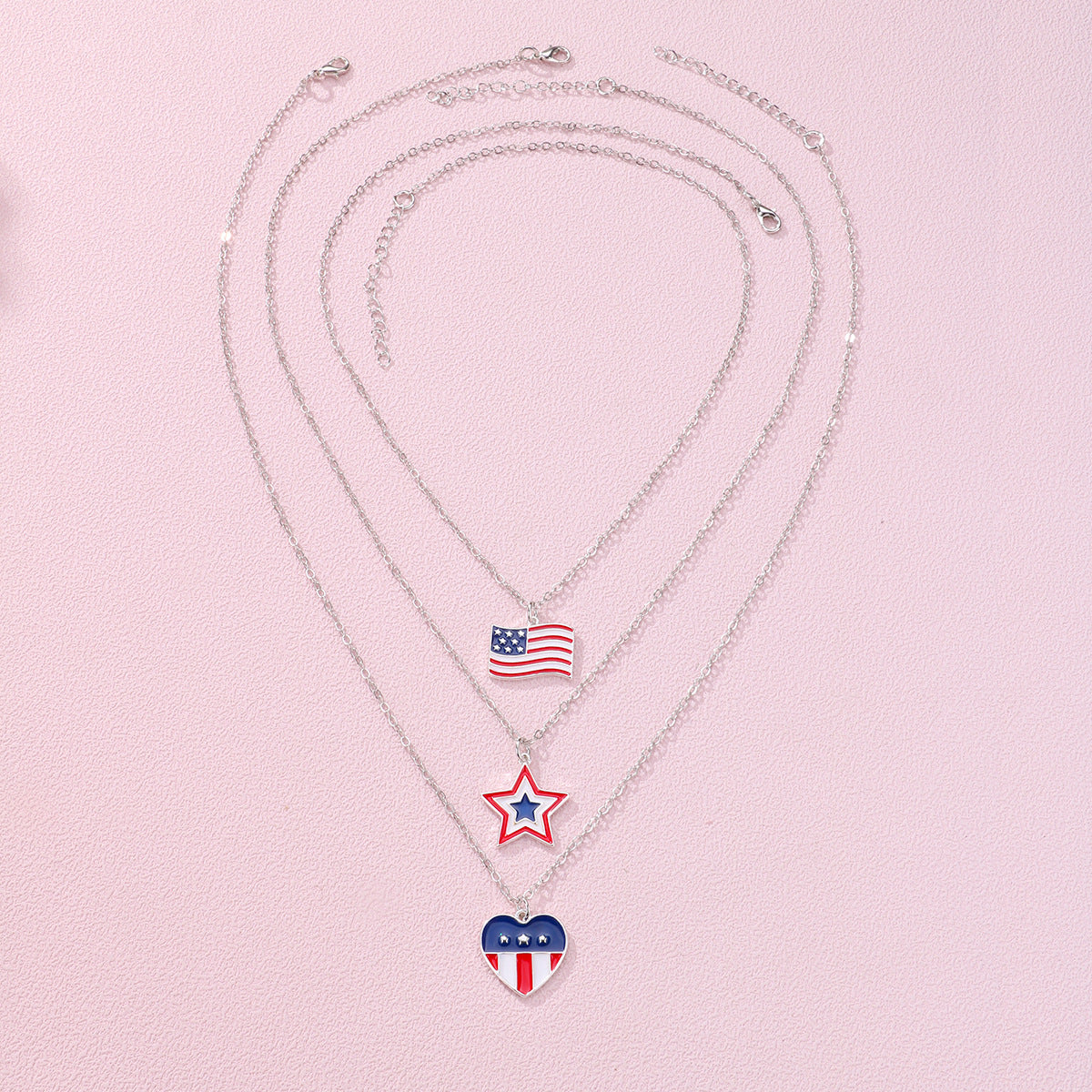 Wholesale US Independence Day Set Necklace Flag Five-pointed Star Love Alloy Oil Drop Necklace