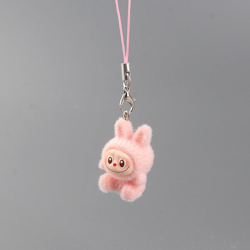 Wholesale 10pcs Flocking Cute Cartoon Keychain Mobile Phone Charms