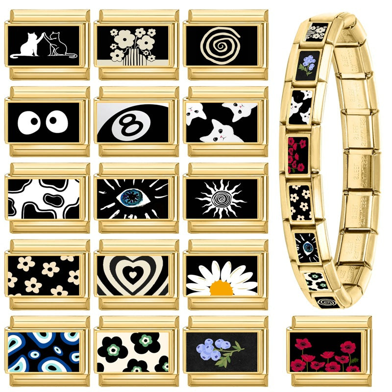 Wholesale 9mm Italian Charm Starter Bracelets DIY Heart Flower Evil Eye Series Stainless Steel Composable Bracelet