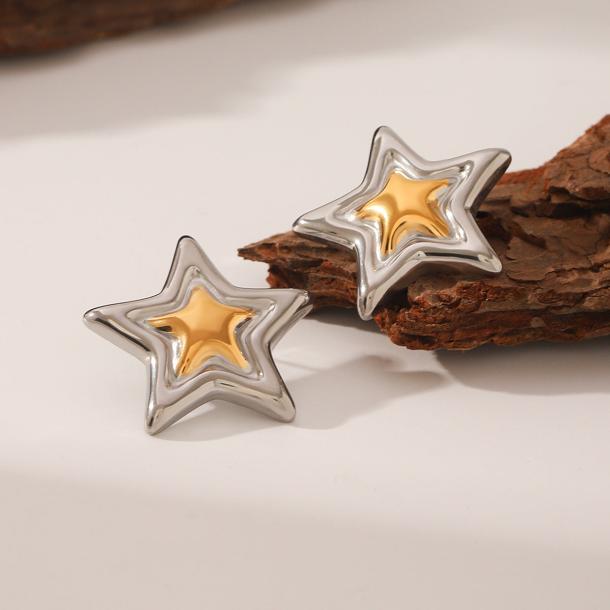 Wholesale  Stainless steel gold and silver color matching five-pointed star earrings